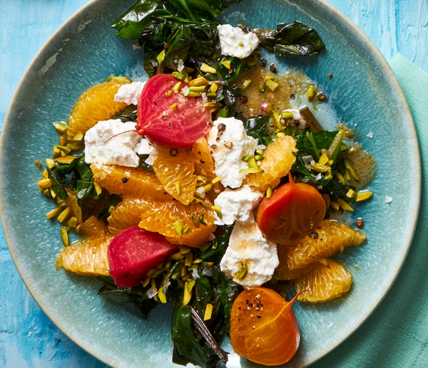Tangerine & roasted beet salad with feta & pistachios