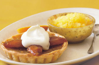 Tangerine-date tartlets with buttermilk whipped cream and tangerine granita