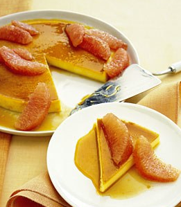Tangerine-honey flan with grapefruit segments