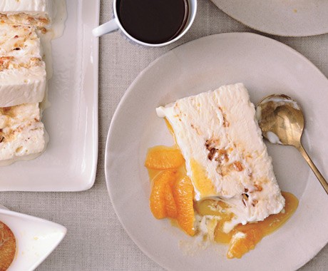 Tangerine semifreddo with salted almond brittle