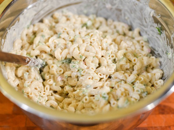 Tangy and creamy macaroni salad