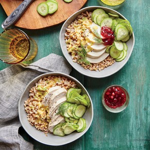 Tangy chicken-farro bowl