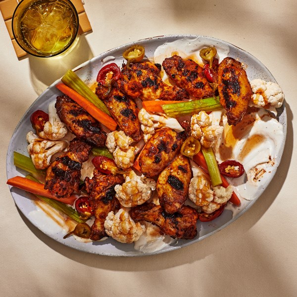 Tangy chicken wings with quick giardiniera 