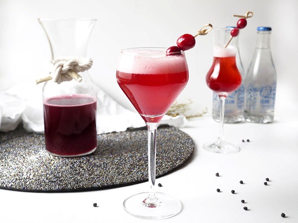 Tangy cranberry-black pepper shrub cocktail