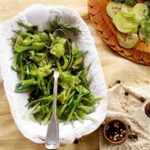 Tangy cucumber and mangetout relish