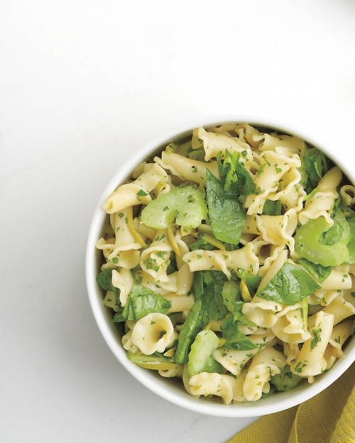 Tangy pasta salad with spinach
