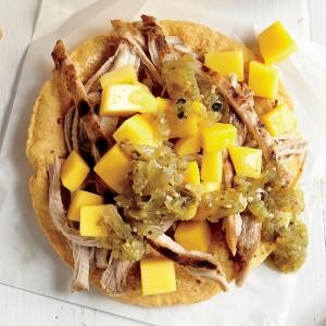 Tangy pork and mango tostada