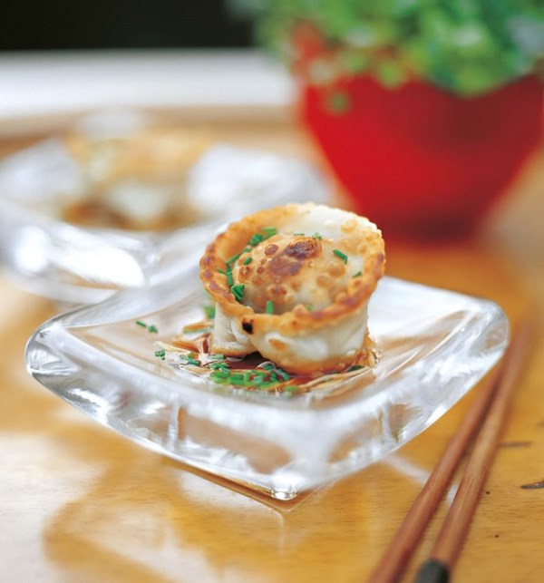 Tangy pot stickers with ginger and garlic chives