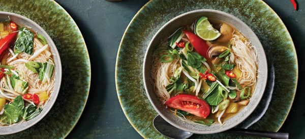 Tangy tamarind soup with brown rice noodles 