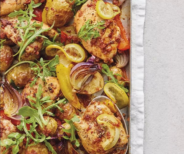 Tapenade chicken traybake