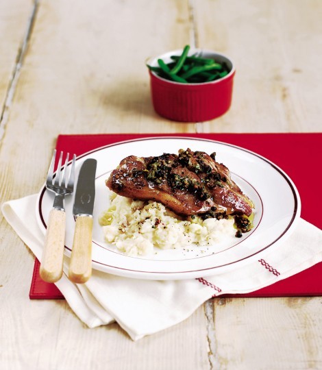 Tapenade lamb with butter bean mash