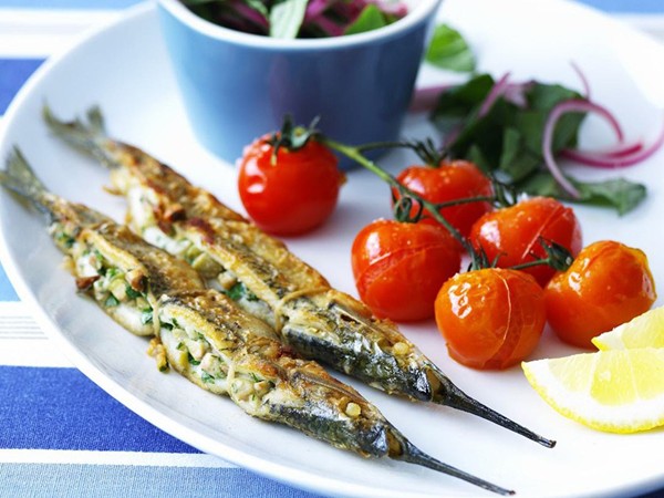 Tapenade-stuffed garfish