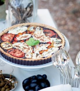 Tapenade-tomato tart with buffalo mozzarella
