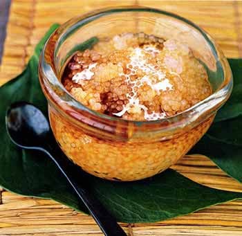 Tapioca pudding with coconut cream and palm-sugar