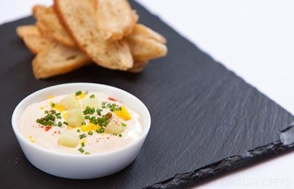 Taramosalata with sweet pickled cucumber and dill