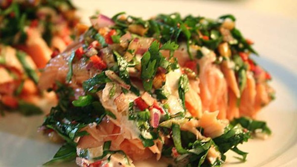 'Tarator-style' baked salmon