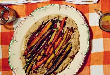 Tarragon & maple-glazed carrots on chestnut mash