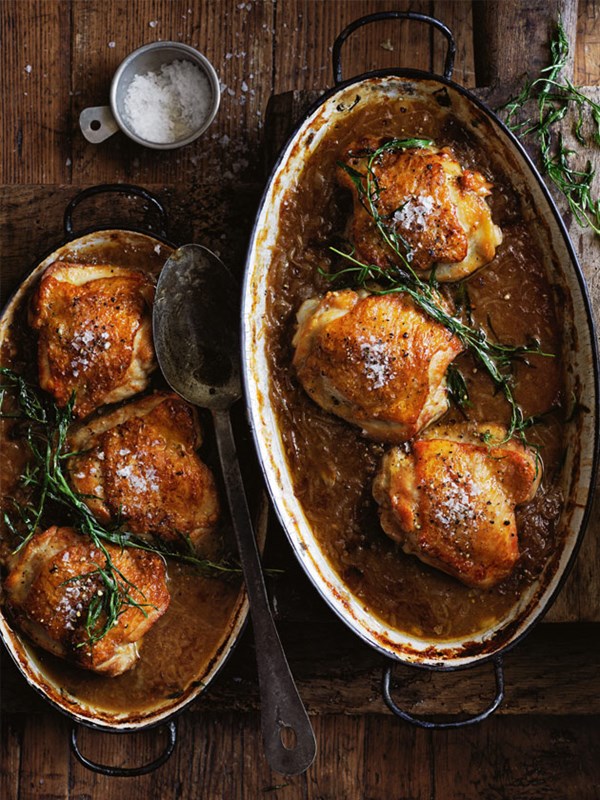 Tarragon and brandy braised onion and chicken