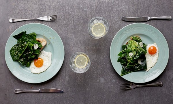 Tarragon and garlic spring greens with fried eggs