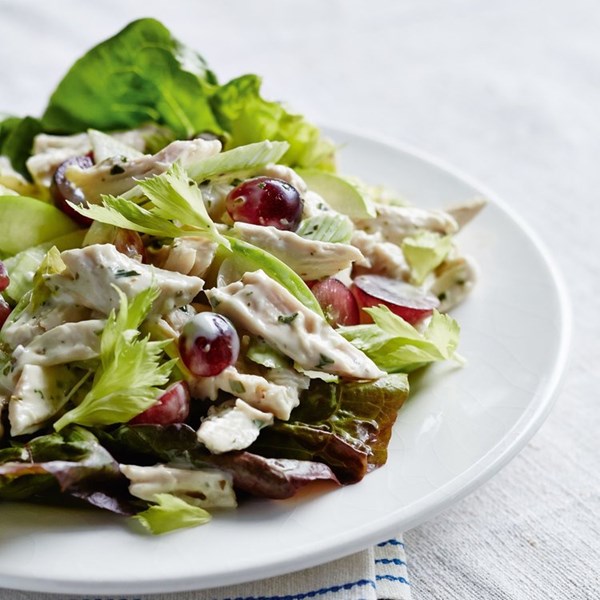 Tarragon chicken salad with Granny Smith apples and red grapes