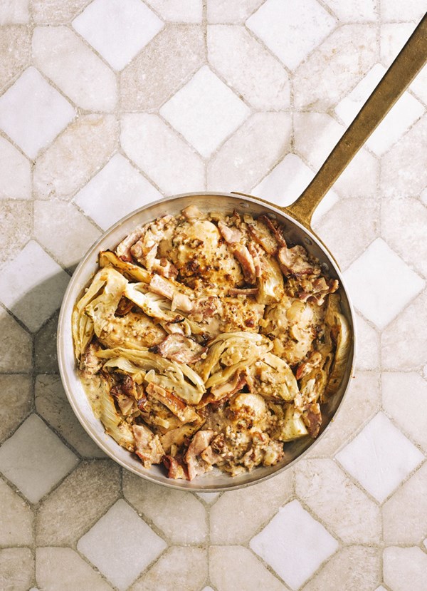 Tarragon chicken with bacon and fennel