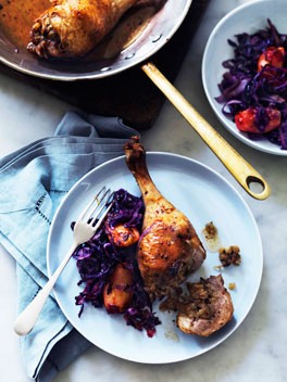 Tarragon duck legs with apple and cabbage