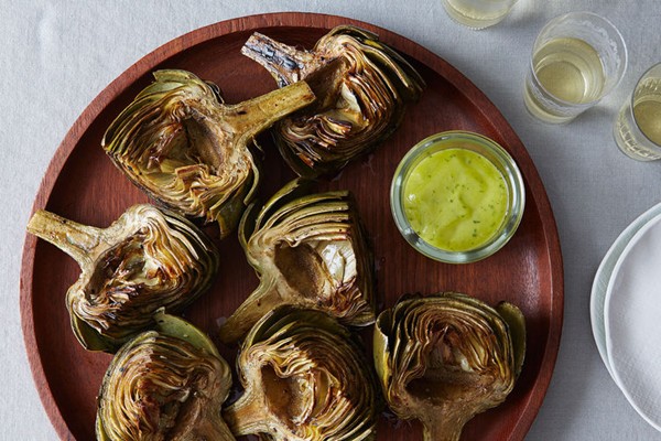 Tarragon-lemon aioli served with grilled artichokes
