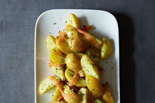 Tarragon potato salad with cured salmon and lemon vinaigrette
