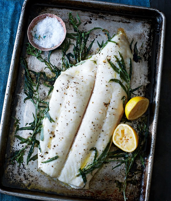 Tarragon-roasted halibut with hazelnut brown butter