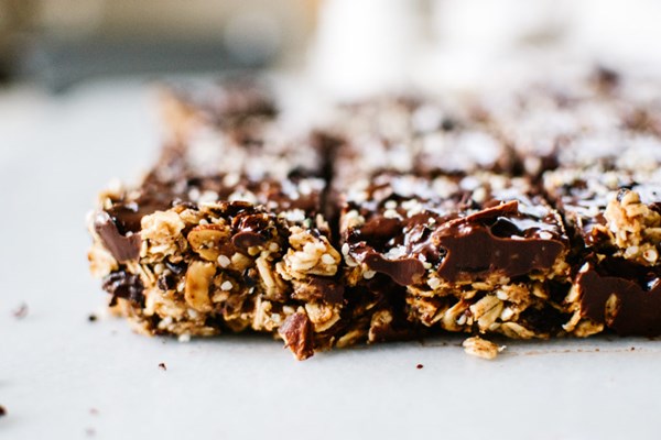 Tart cherry, chocolate and hempseed no-bake oat bars