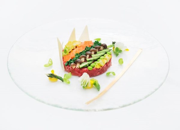 Tartare with garden vegetables and petals of Parmesan