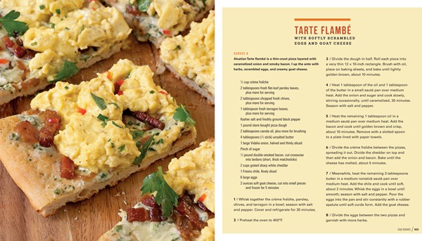Tarte flambé with softly scrambled eggs and goat cheese