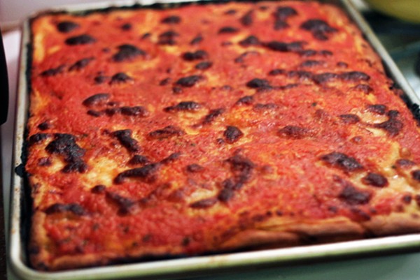 Tasty sheet pan pizza that may actually be focaccia
