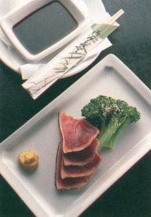 Tataki of tuna with broccoli, soy and strong Japanese mustard [Alastair Little]