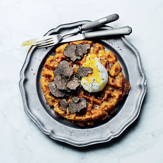 Tater Tot waffles with truffled egg