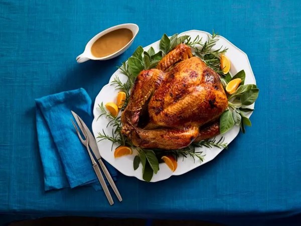 Tea-brined turkey with red pepper jelly glaze