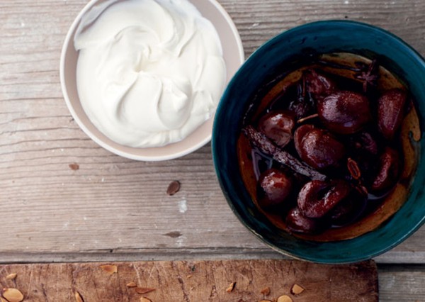 Tea-poached plums