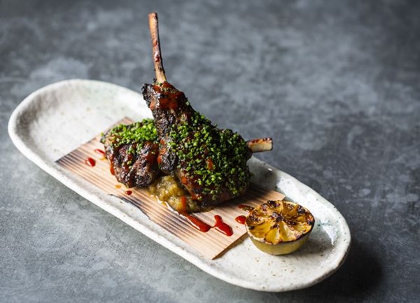 Tea-smoked barbecued lamb chops with spicy Korean miso