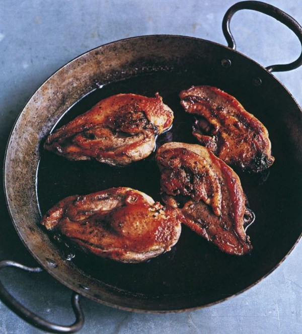Teal cooked with red wine, with an orange and onion salad