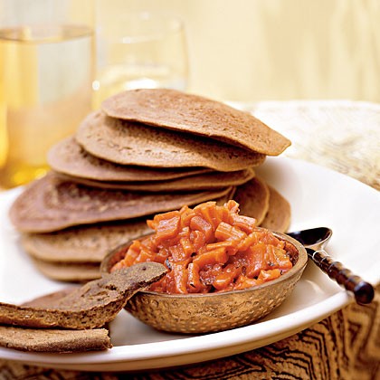 Teff injera bread with carrot-ginger chutney
