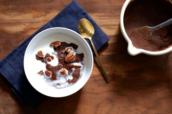 Teff porridge with pecans, dates, and honey