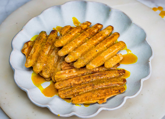 Teff waffles with turmeric and honey drizzle