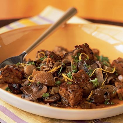 Tempeh and wild mushroom fricassee