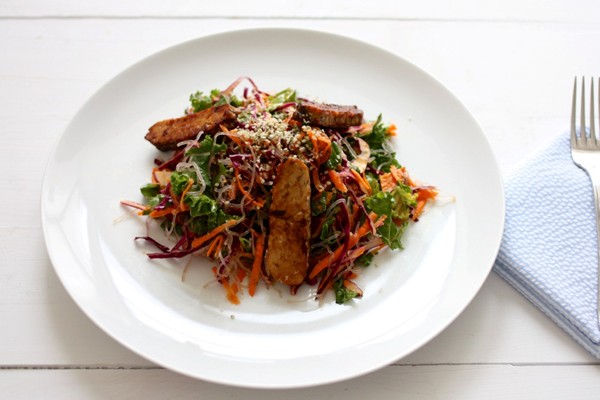 Tempeh, cabbage, and kelp noodle salad