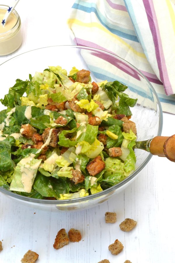 Tempeh Caesar salad: protein-packed and vegan