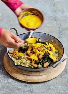 Tempeh, carrot, wakame, pea and quinoa pilaf