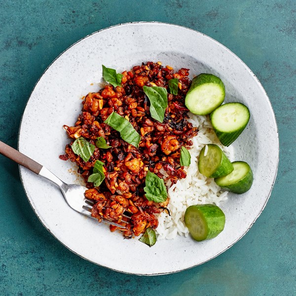 Tempeh crumbles with coconut rice