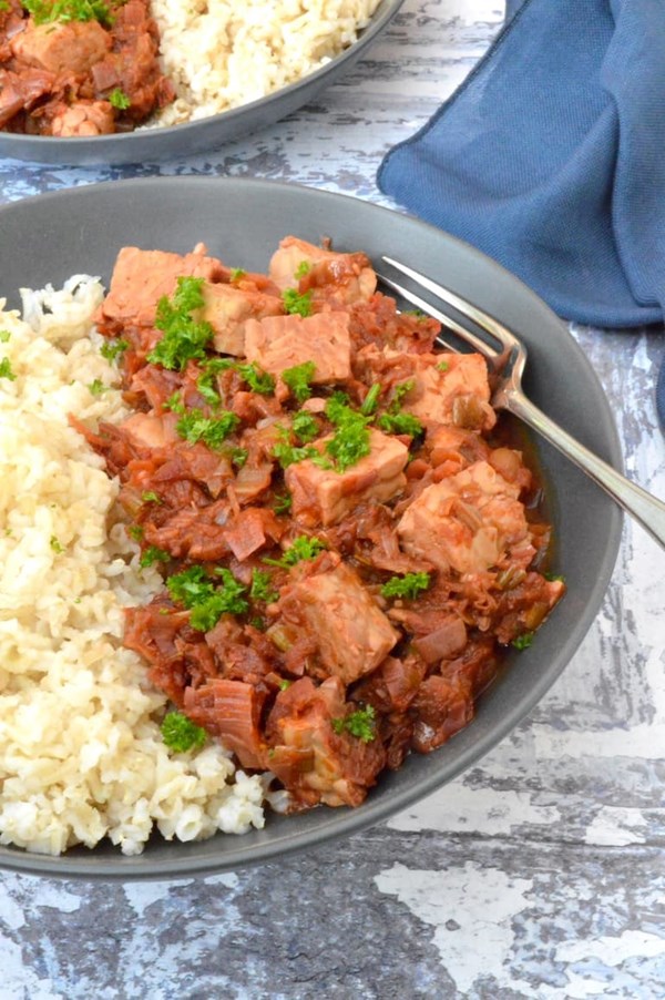 Tempeh curry with leeks