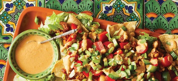 Tempeh nacho salad with creamy chipotle dressing