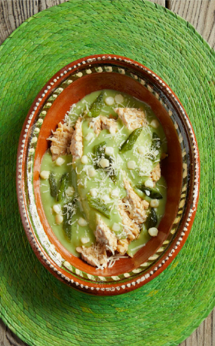 Tempeh or tofu with corn and poblano sauce (Tempeh o tofu con salsa de elote y poblano)